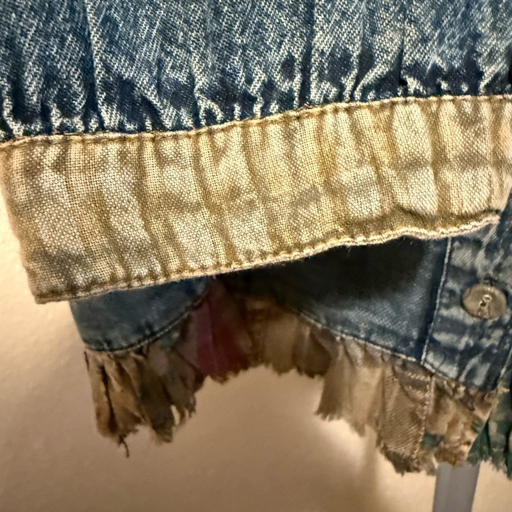Denim Patchwork ruffle Jacket with Floral Accents… - image 8